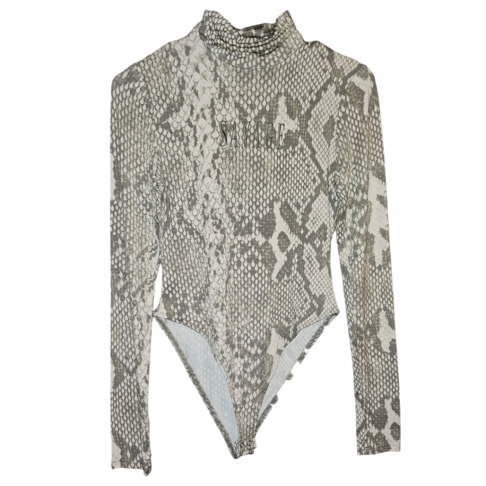 Long Sleeve Snake Print Pattern Bodysuit